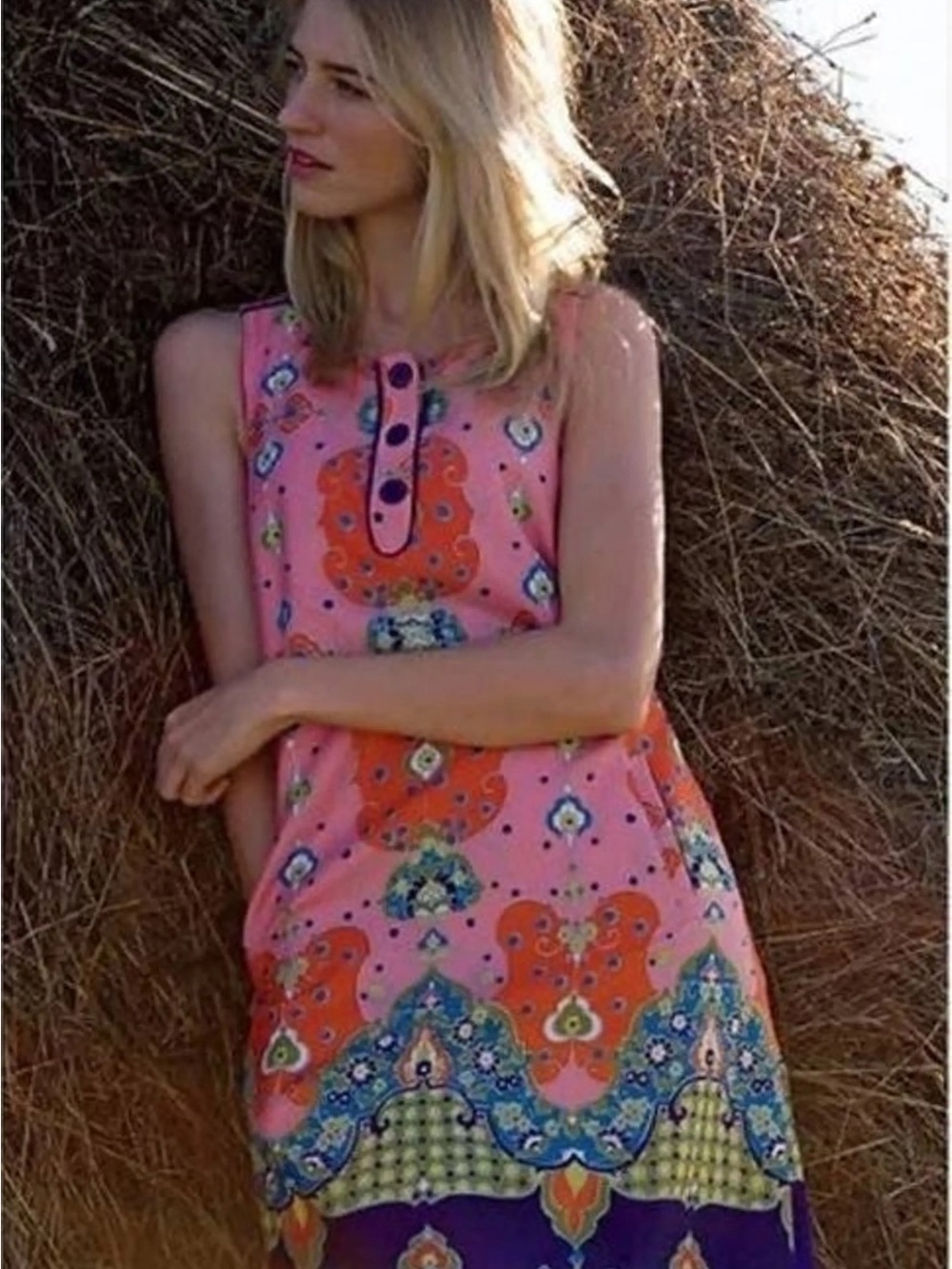 Anthropologie Maeve Orava Shift Mini Dress Pink Multi Mod Retro Size 0